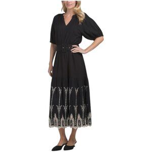 LEA Puff Sleeve Dropped Waist Maxi Dress With Belt